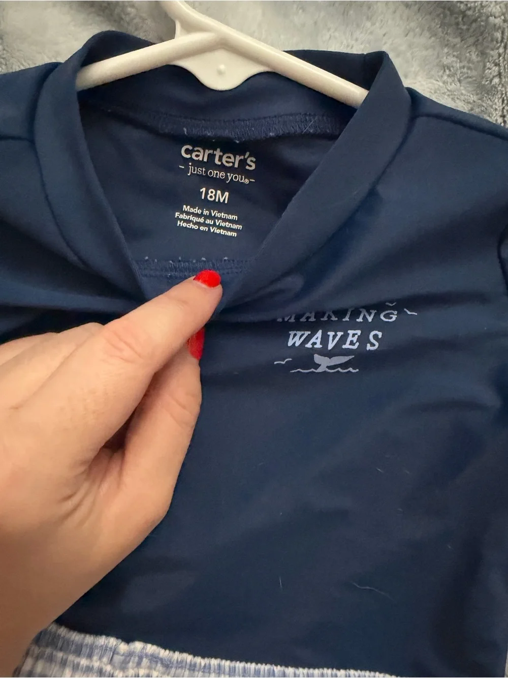Carter's Navy Rashguard with Light Blue Gingham Swim Shorts 18m